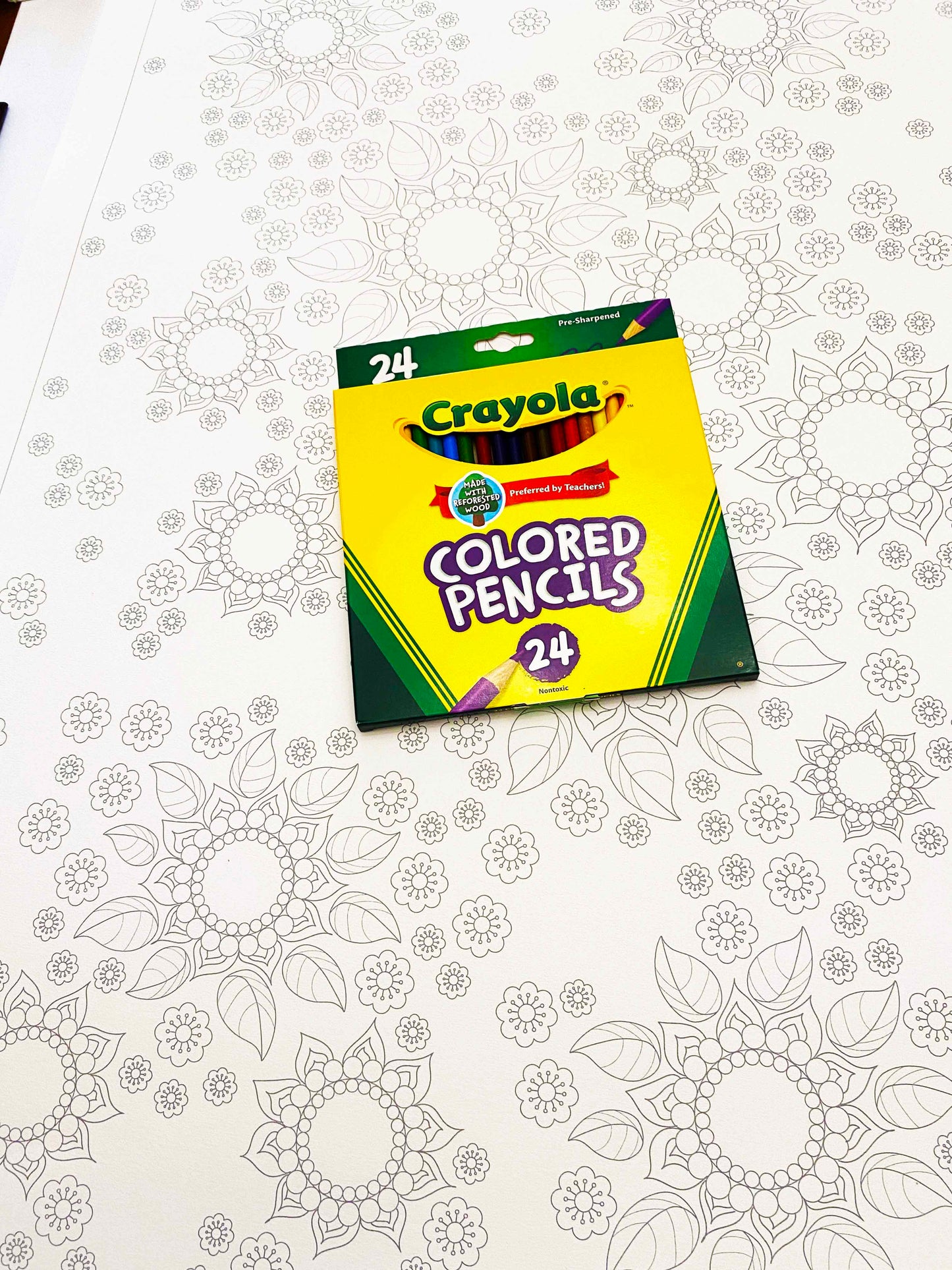 Flower pattern poster size A1 large format colouring sheet for pencils