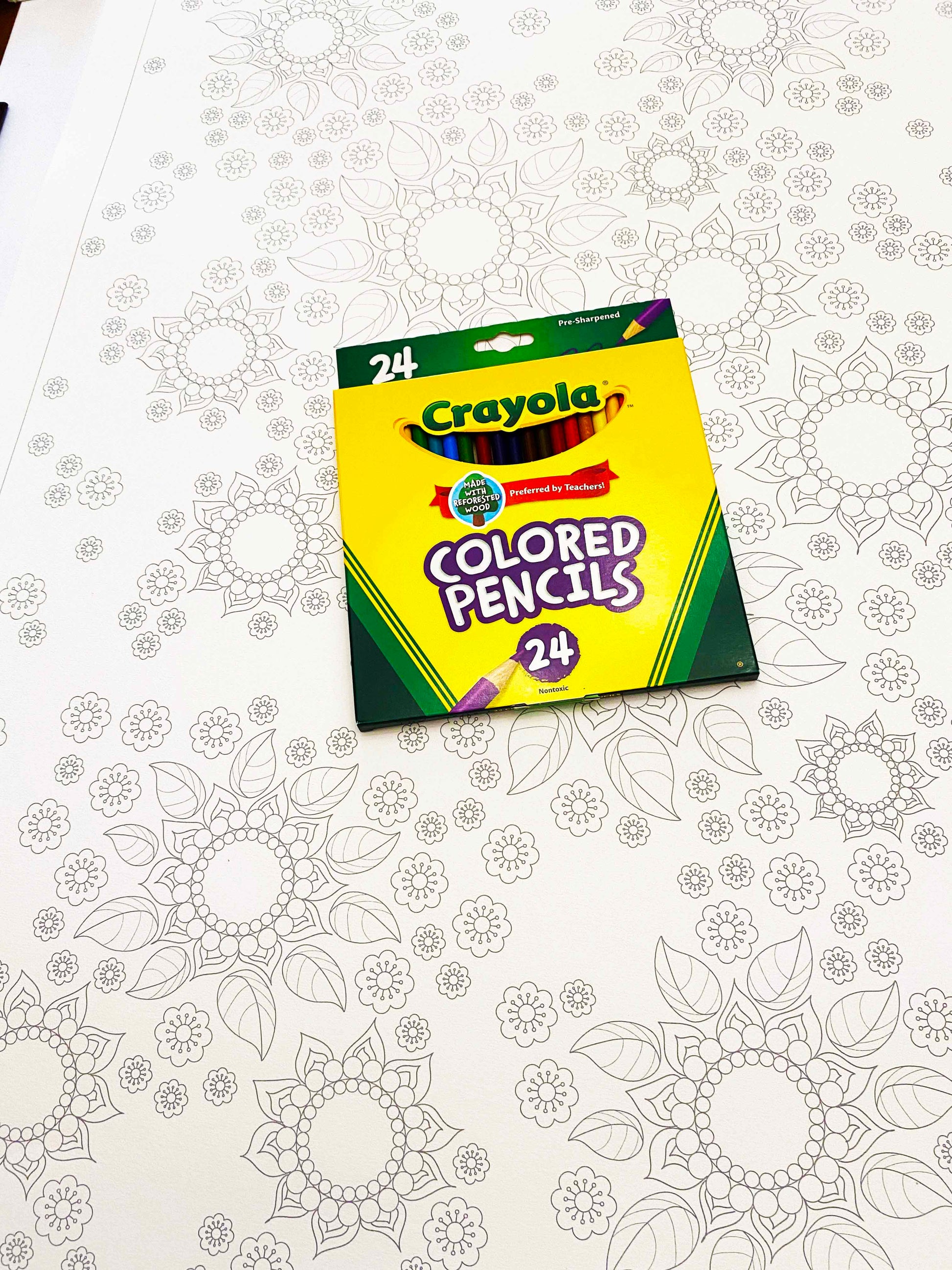 Flower pattern poster size A1 large format colouring sheet for pencils